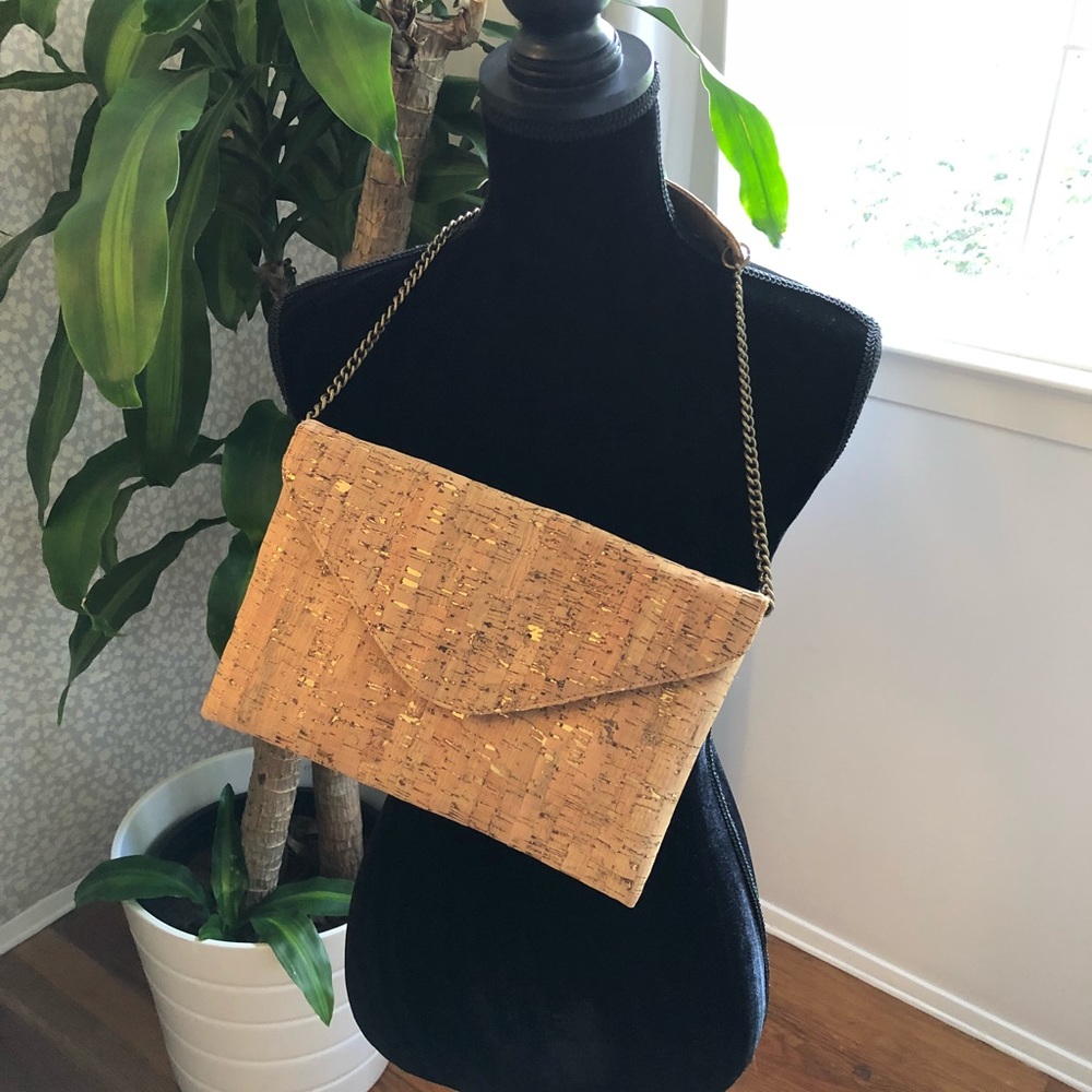 Like New! J Crew Metallic Gold/Cork Clutch/Bag